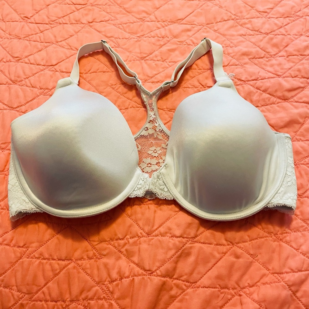 Maidenform size 34DD white racer back bra, fair/good condition.
